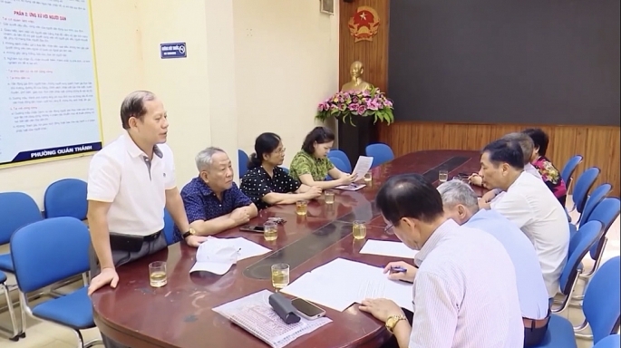 Tổ hòa giải phường Quán Thánh, Hà Nội, họp giao ban công tác hòa giải năm 2023.	Ảnh:T.L