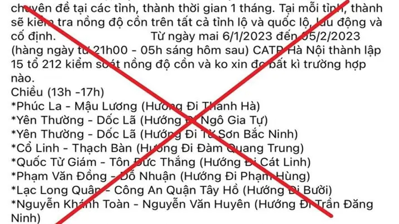 Hà Nội: Thông tin lập 15 tổ kiểm soát nồng độ cồn là không chính xác