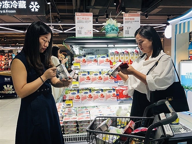 Gian hàng sữa chua của Vinamilk tại siêu thị Hợp Mã (thuộc Alibaba) tại Hồ Nam, Trung Quốc. Ảnh: Vinamilk