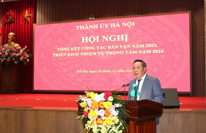 Phó Bí thư Thành ủy Nguyễn Văn Phong phát biểu chỉ đạo tại Hội nghị tổng kết công tác dân vận năm 2023, triển khai nhiệm vụ trọng tâm năm 2024 