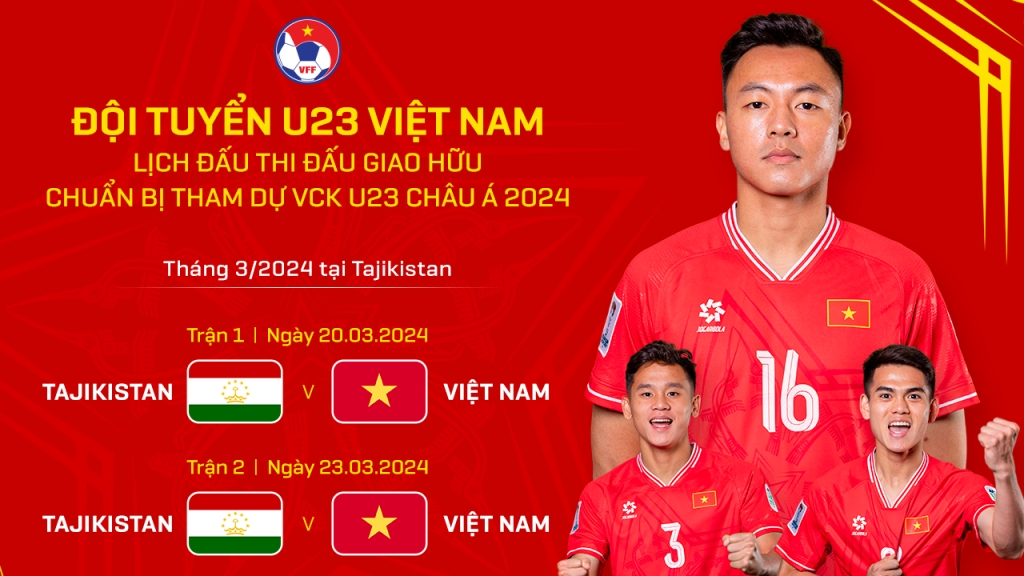 Đội tuyển U23 Việt Nam sẽ có 2 trận giao hữu tại Tajikistan
