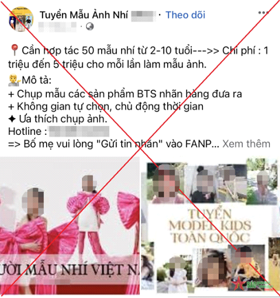 Cảnh giác trước các trang facebook tuyển mẫu ảnh nhí. Ảnh: CATP Hà Nội