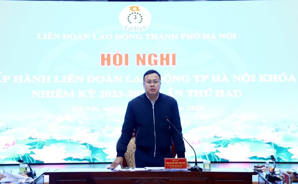 Chủ tịch Liên đoàn lao động   TP Hà Nội Phạm Quang Thanh.  Đặc biệt, trong Tháng Công nhân 2024 Liên đoàn lao động TP sẽ triển khai hàng loạt các hoạt động để đưa Nghị quyết Đại hội vào cuộc sống.  Phóng viên Báo Kinh tế & Đô thị đã có cuộc trao đổi với C