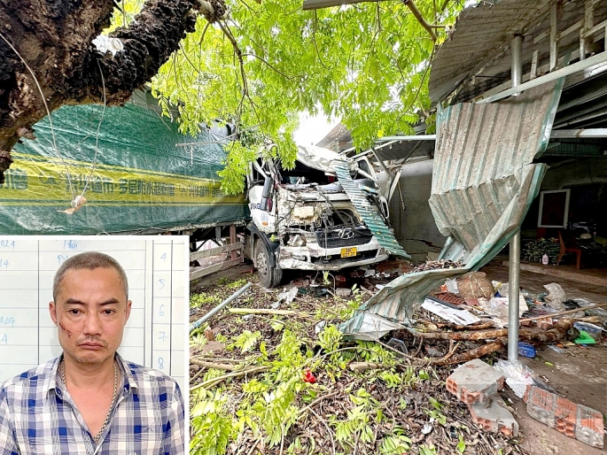 Tài xế Nguyễn Mạnh Hà và hiện trường vụ tai nạn giao thông nghiêm trọng (Ảnh: Cao Thiên)