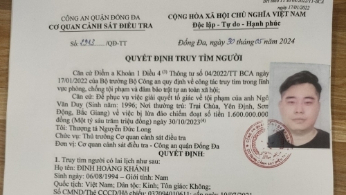 Truy tìm Đinh Hoàng Khánh liên quan đến vụ lừa đảo 1,6 tỷ đồng