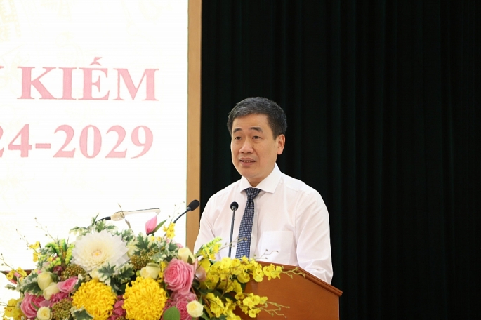 Chủ tịch Hội Luật gia quận Hoàn Kiếm nhiệm kỳ 2024-2029 Ngô Hồng Thuỷ phát biểu tại Đại hội