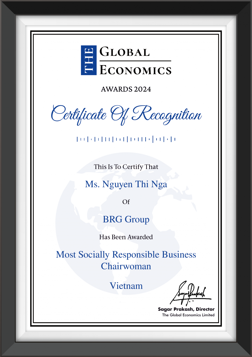 Giải thưởng “Chủ tịch Tập đoàn Cống Hiến Cho Xã Hội” vinh danh  bà Nguyễn Thị Nga, Chủ tịch Tập đoàn BRG.