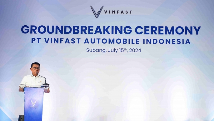 Ông Moeldoko, Chánh văn phòng Tổng thống Indonesia, phát biểu tại lễ động thổ nhà máy VinFast Indonesia.