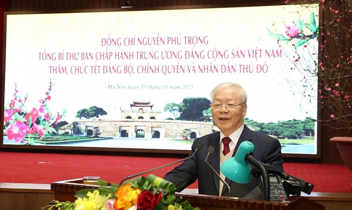 Tổng Bí thư Nguyễn Phú Trọng chúc Tết Đảng bộ, chính quyền và Nhân dân Thủ đô Hà Nội nhân dịp đón Xuân Quý Mão 2023