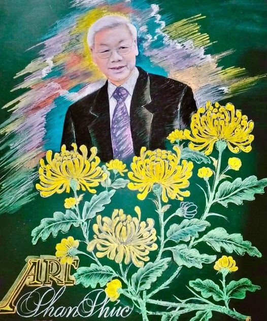Người dân xúc động vẽ chân dung Tổng Bí thư Nguyễn Phú Trọng
