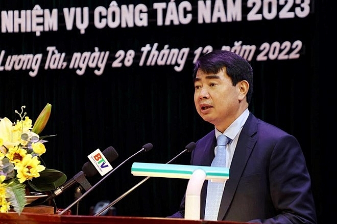 Ông Lê Tuấn Hồng khi còn giữ chức Bí thư Huyện ủy Lương Tài, Bắc Ninh. Ảnh: bacninh.gov.vn.