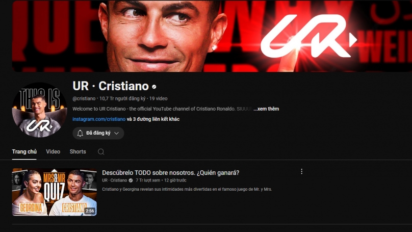 Cristiano Ronaldo lập kỷ lục mới trên YouTube: 10 triệu người theo dõi chỉ sau hơn 11 giờ