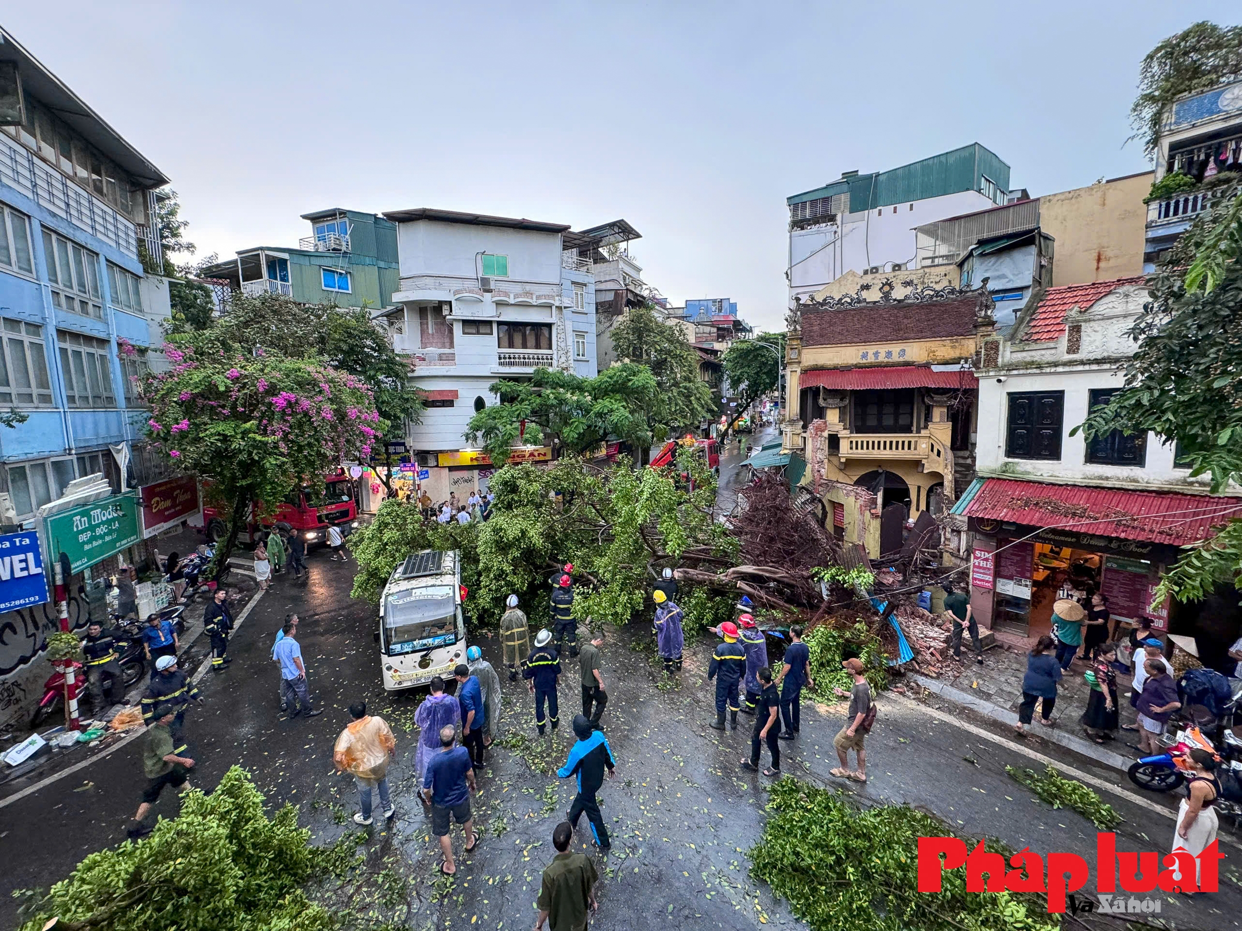 Hà Nội: mưa lớn trắng trời, cây gãy đổ, ùn tắc nghiêm trọng nhiều tuyến đường