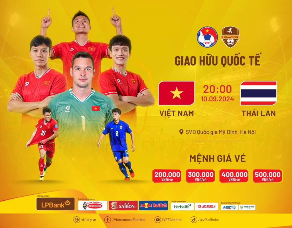 Xem trực tiếp bóng đá Việt Nam - Thái Lan tại LPBank Cup 2024, 20h tối nay 10/9