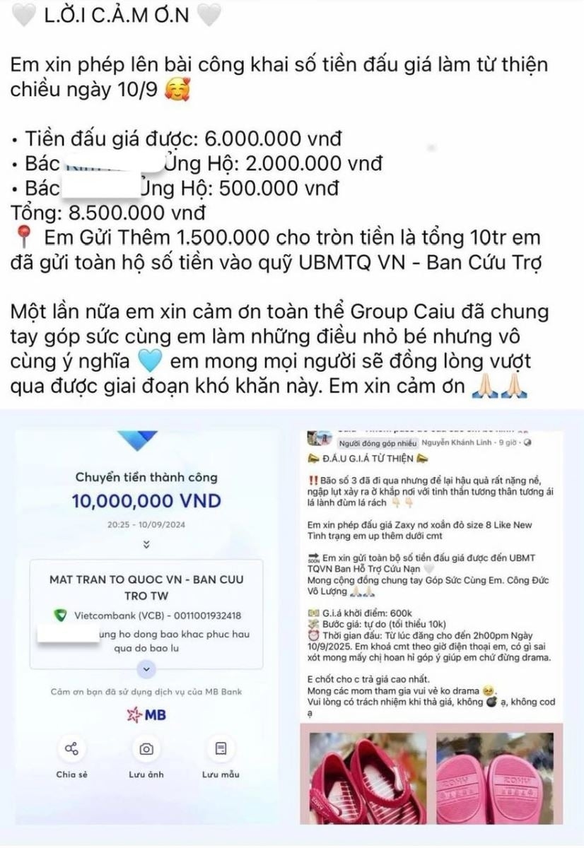 Một cá nhân nhận chuyển khoản cho nhóm là 10 triệu đồng nhưng thực tế chỉ chuyển có 100.000 đồng tới Ủy ban Trung ương Mặt trận Tổ quốc Việt Nam.