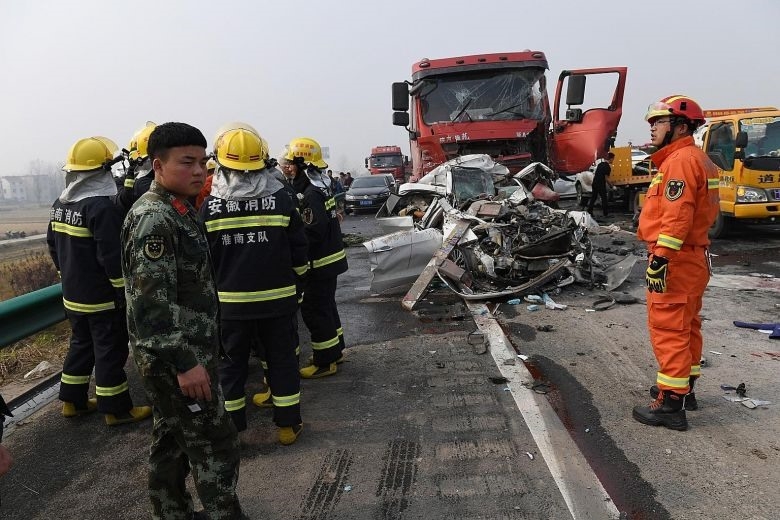 Hiện trường một vụ tai nạn giao thông ở Trung Quốc. Ảnh: AFP 