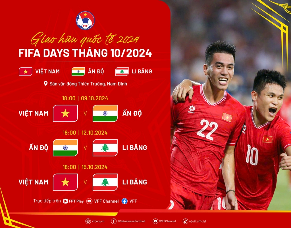 Đội tuyển Việt Nam gặp Li Băng và Ấn Độ dịp FIFA Days tháng 10/2024