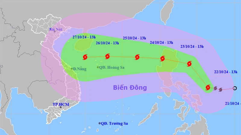 Vị trí và hướng di chuyển của bão TRAMI. (Nguồn: nchmf.gov.vn)