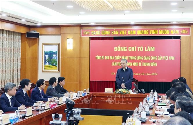 Tổng Bí thư Tô Lâm phát biểu chỉ đạo tại buổi làm việc với Ban Kinh tế Trung ương. Ảnh: Thống Nhất/TTXVN