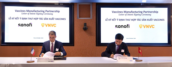  VNVC cùng Sanofi ký bản định hướng hợp tác để tiến tới chuyển giao công nghệ sản xuất một số vắc xin của Sanofi tại nhà máy VNVC.