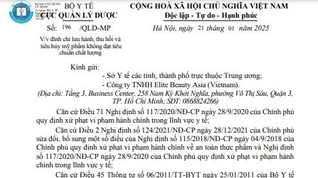 Kinh doanh sản phẩm không đạt tiêu chuẩn, Elite Beauty ASIA bị xử phạt 70 triệu đồng