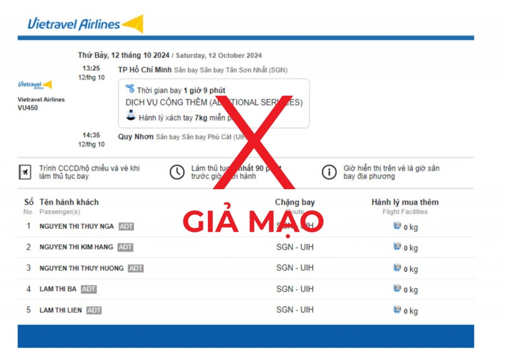 Trang website giả mạo bán vé của Vietravel Airlines. Ảnh: VA