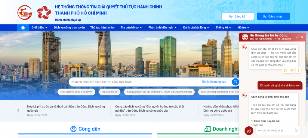 Các trợ lý AI của VNPT được thí điểm tại Hệ thống giải quyết thủ tục hành chính TP Hồ Chí Minh.