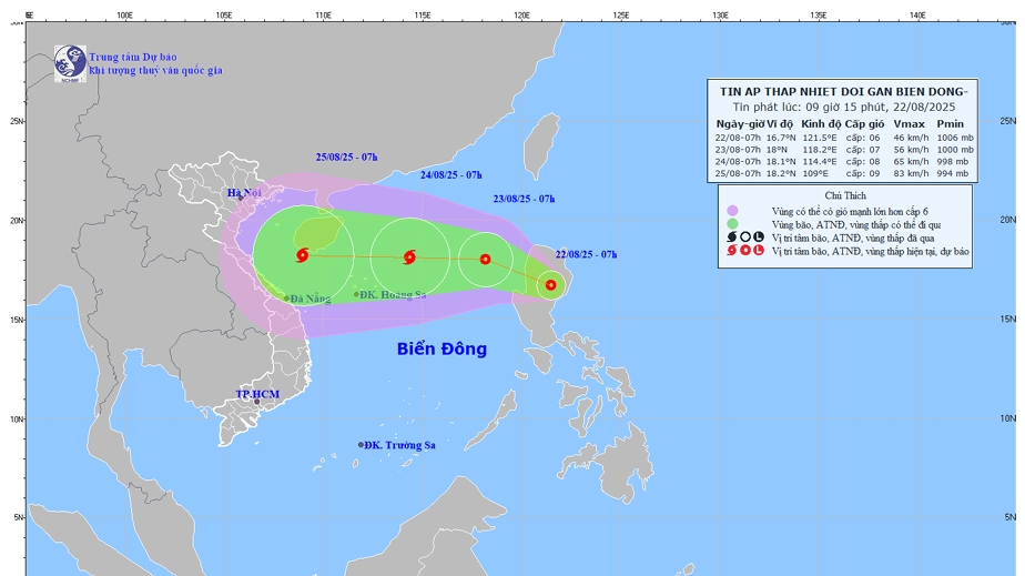 Áp thấp nhiệt đới di chuyển hướng vào biển Đông