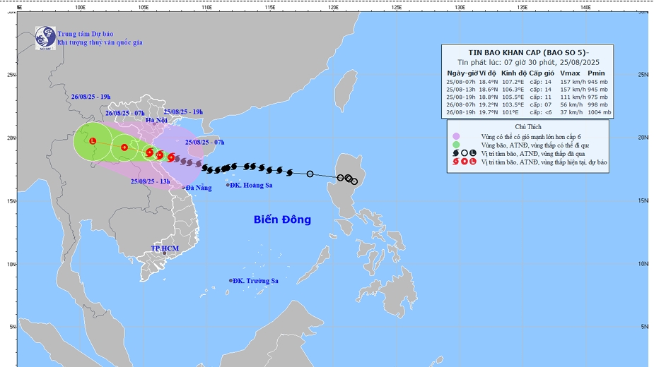 Bão số 5 giật cấp 17, gây gió mạnh và mưa lớn từ Bắc Bộ đến Trung Bộ
