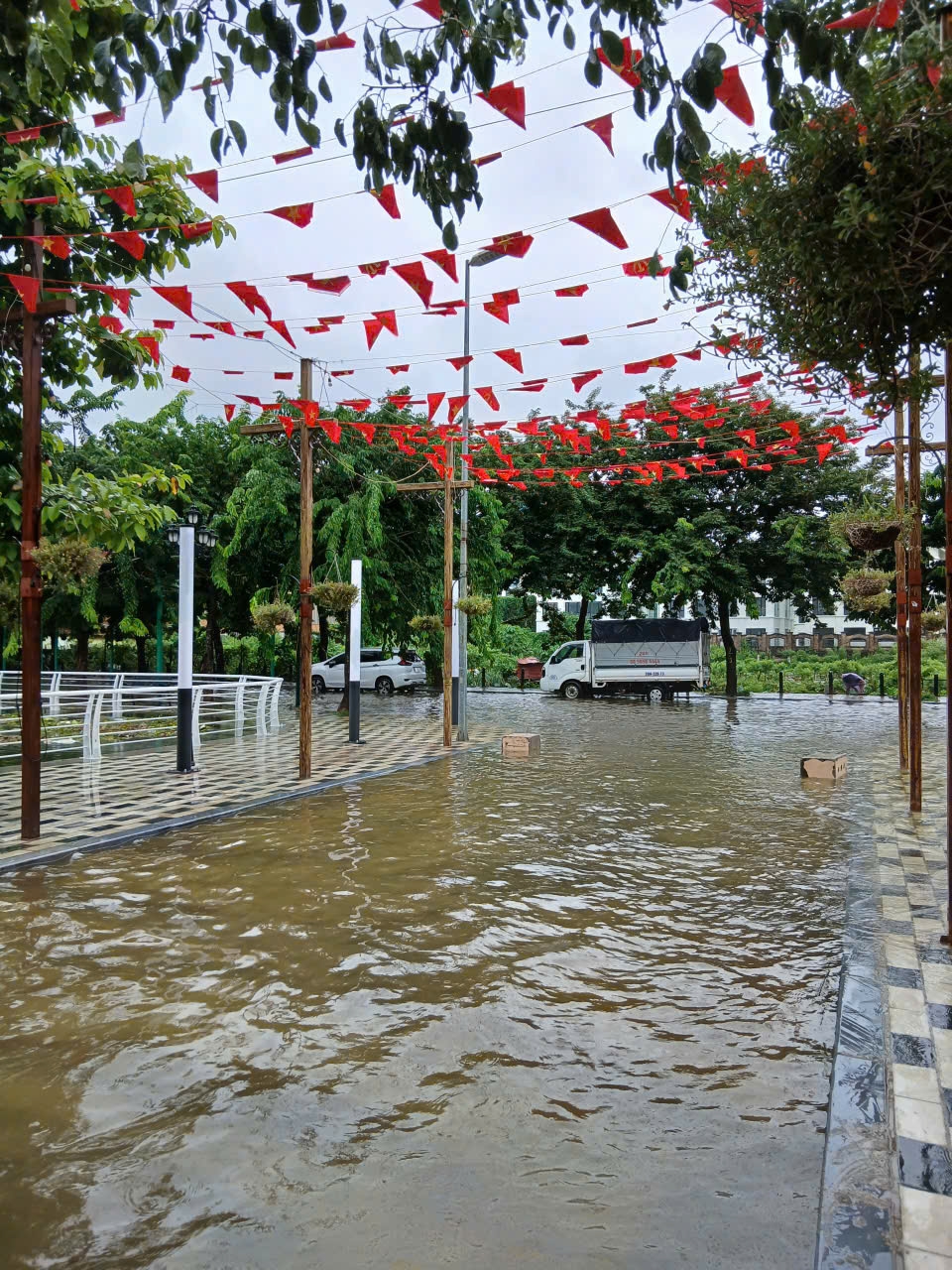 Người dân chung sức vệ sinh môi trường khu vực hồ sen do ảnh hưởng mưa bão