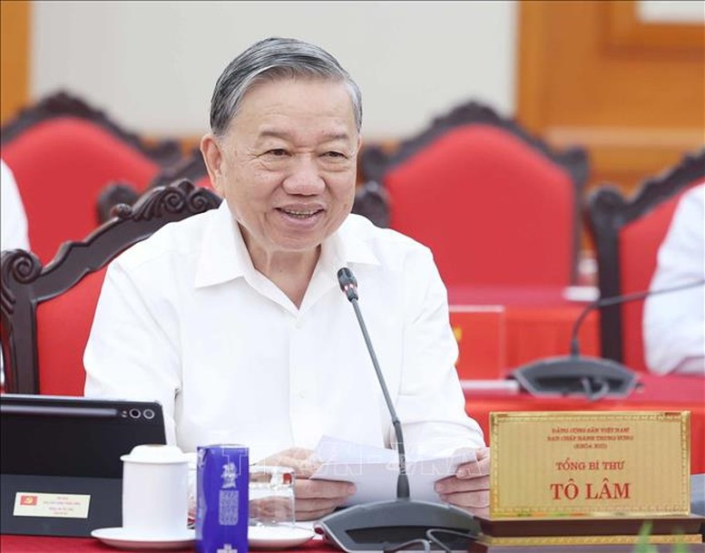 Tổng Bí thư Tô Lâm phát biểu tại cuộc làm việc. Ảnh: TTXVN