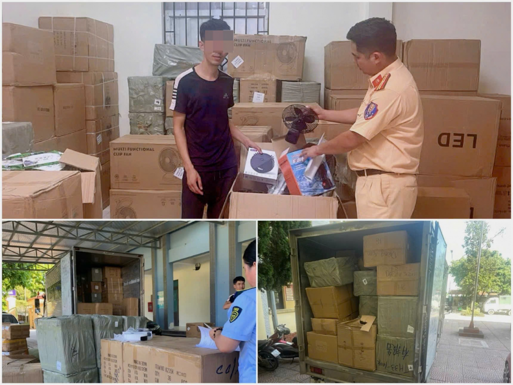 Lực lượng chức năng kiểm tra phương tiện, hàng hóa. Ảnh: CQCA