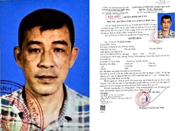 Quyết định truy nã Võ Xuân Cường. Ảnh: CQCA