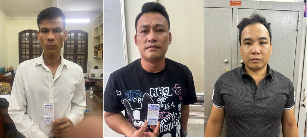 Các đối tượng Lê Văn Nghĩa, Trần Văn Giới và Nguyễn Hồng Nam (từ trái qua phải). Ảnh: CQCA