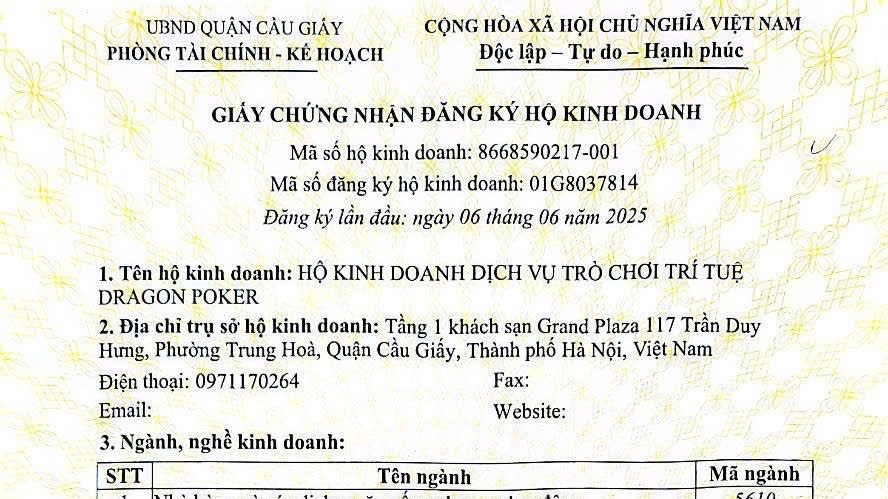 Cấp Giấy chứng nhận đăng ký HKD Dịch vụ trò chơi trí tuệ Dragon poker có "vượt rào" không?