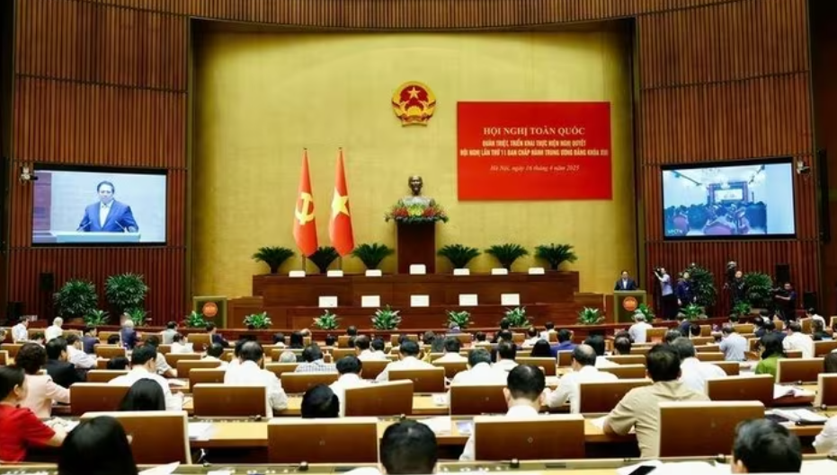 Hội nghị toàn quốc quán triệt, triển khai thực hiện Nghị quyết Trung ương 11 do Bộ Chính trị, Ban Bí thư tổ chức ngày 16/4/2025. Ảnh: VGP