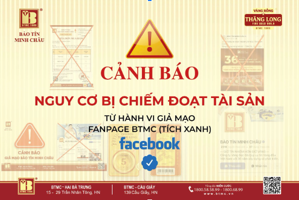 Cảnh báo tình trạng giả mạo Facebook Bảo Tín Minh Châu tích xanh lừa đảo khách hàng mua vàng để chiếm đoạt tài sản