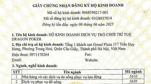 Kiểm tra, rà soát việc cấp giấy phép hộ kinh doanh “Dịch vụ trò chơi trí tuệ Dragon Poker”
