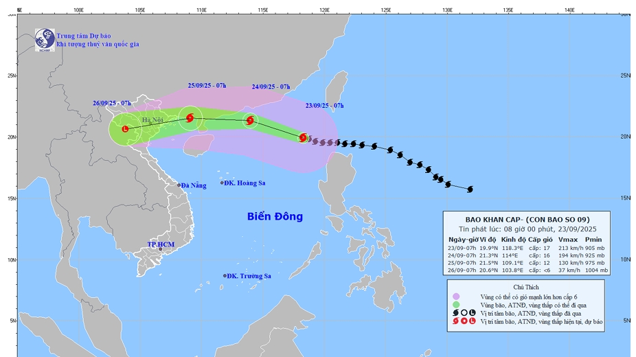 Dự báo hướng di chuyển và sức ảnh hưởng của bão số 9 (siêu bão RAGASA) mới nhất