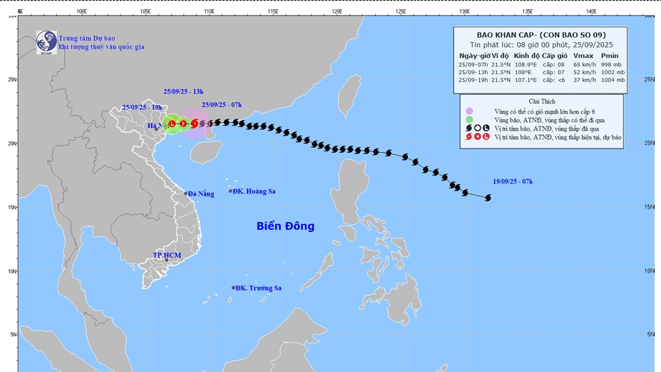 Bão số 9 (bão RAGASA) gây mưa lớn diện rộng, cảnh báo lũ trên nhiều sông