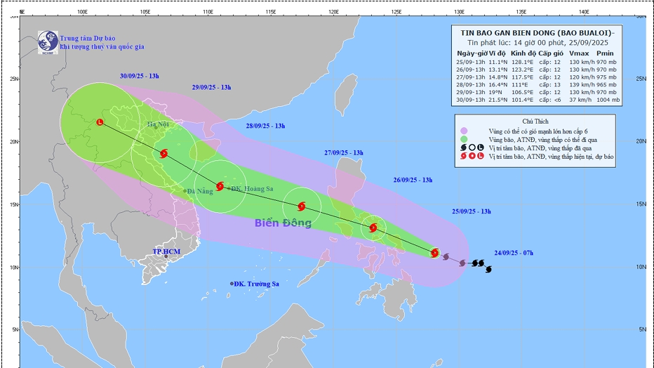 Bão BUALOI di chuyển nhanh hướng vào Biển Đông, có khả năng thành bão số 10 năm 2025
