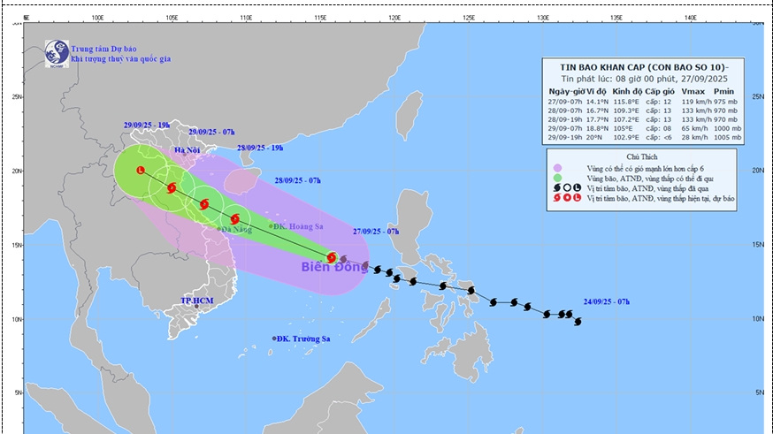 Dự báo hướng di chuyển và sức ảnh hưởng của bão số 10 (bão Bualoi) mới nhất