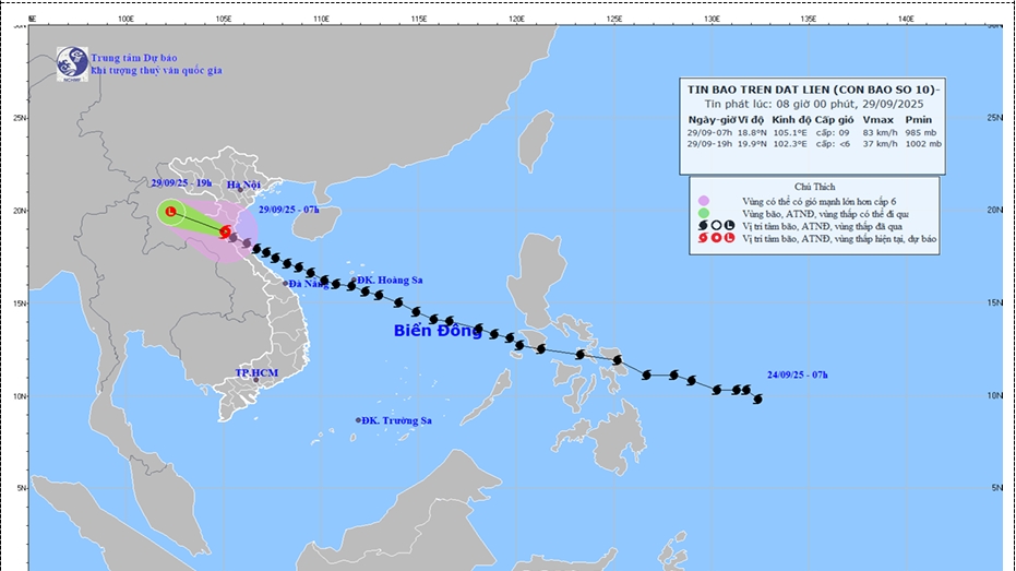 Bão số 10 suy yếu dần sau khi đi vào đất liền, Bắc Bộ và Bắc Trung Bộ tiếp tục mưa lớn
