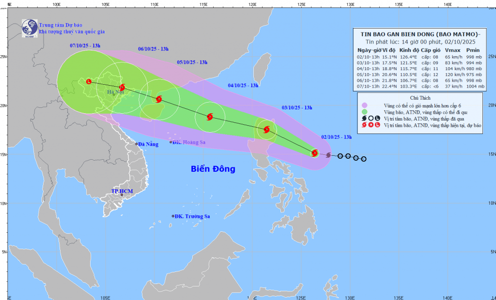 Vị trí và đường đi của bão MATMO.