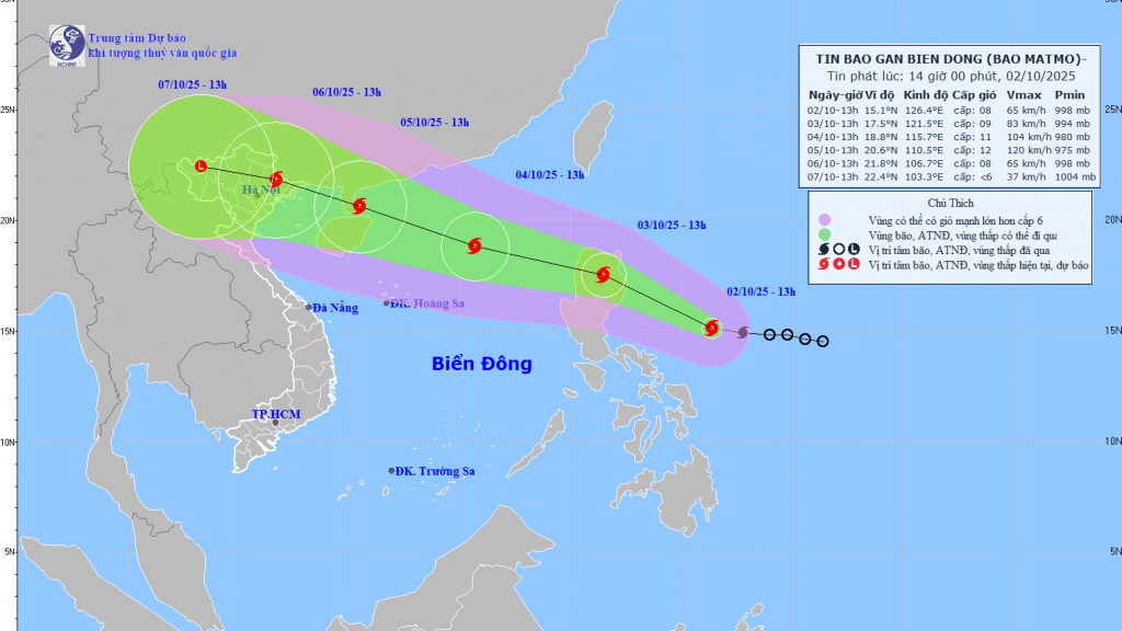 Thông tin về bão MATMO mạnh cấp 8 đang hướng vào biển Đông
