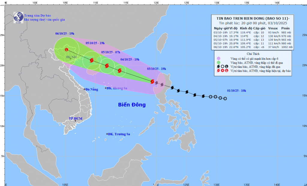 Vị trí và đường đi của cơn bão. Ảnh: 