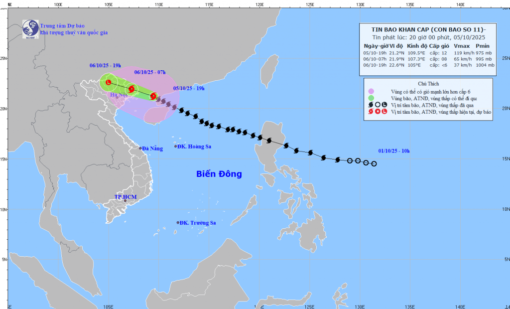 Vị trí và đường đi của cơn bão. 