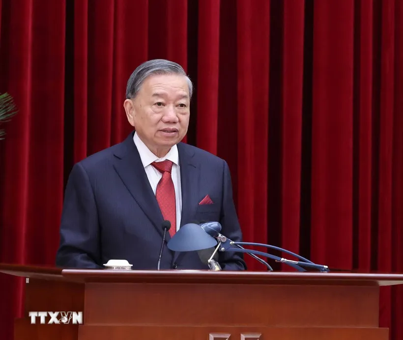 Tổng Bí thư Tô Lâm phát biểu khai mạc Hội nghị lần thứ mười ba, Ban Chấp hành Trung ương Đảng khóa XIII. (Ảnh: Thống Nhất/TTXVN)