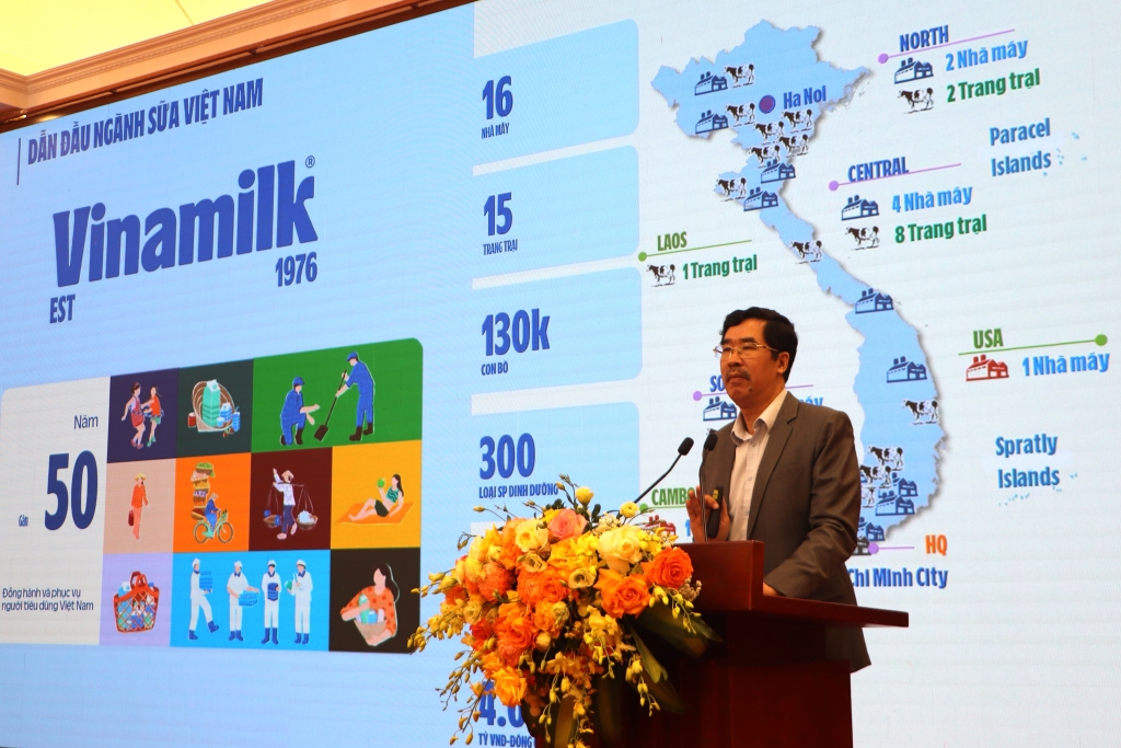 Ông Nguyễn Quốc Khánh – Giám đốc Điều hành Nghiên cứu và Phát triển Vinamilk, trình bày việc ứng dụng công nghệ định danh và truy xuất nguồn gốc cho sản phẩm Vinamilk. Ảnh: Vi Nam Ông Nguyễn Quốc Khánh – Giám đốc Điều hành Nghiên cứu và Phát triển Vinamilk, trình bày việc ứng dụng công nghệ định danh và truy xuất nguồn gốc cho sản phẩm Vinamilk. Ảnh: Vi Nam