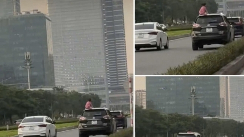 Xử phạt nữ tài xế ở Hà Nội để con gái ngồi trên nóc xe